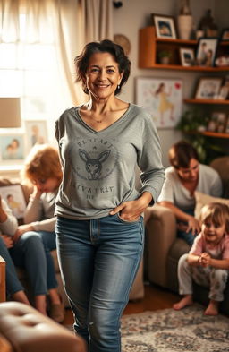 A heartfelt portrayal of a woman embodying strength and love, showcasing her as an adoring mother and devoted wife