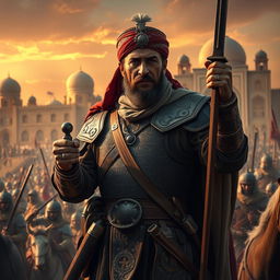 A dramatic historical scene depicting Shah Mahmud Hotak, the Afghan ruler and military leader, commanding his forces during the siege of Isfahan