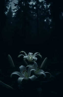 A moody and atmospheric scene set in the Pacific Northwest, featuring a dense forest filled with towering evergreens