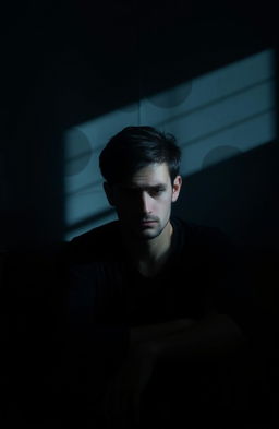 A somber portrait of a person sitting alone in a dimly lit room, their expression a mix of sadness and confusion