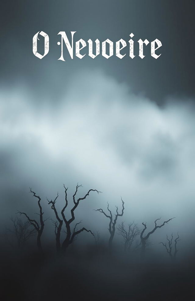 A chilling book cover featuring a dense, eerie fog enveloping a dark, mysterious landscape