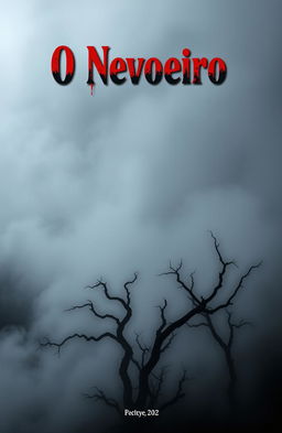 A chilling book cover featuring a dense, eerie fog enveloping a dark, mysterious landscape