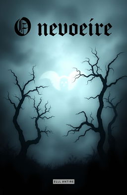 A chilling and atmospheric book cover for 'O nevoeiro', featuring a dense, eerie fog enveloping a dark, foreboding landscape