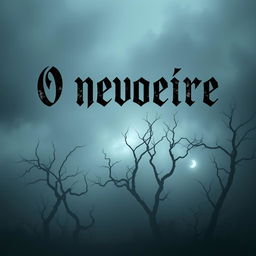 A chilling and atmospheric book cover for 'O nevoeiro', featuring a dense, eerie fog that blankets a dark, haunting landscape