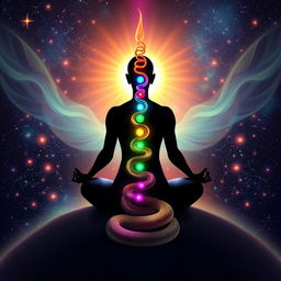 A captivating and ethereal scene symbolizing Kundalini awakening