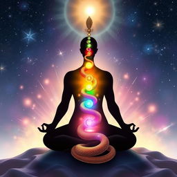 A captivating and ethereal scene symbolizing Kundalini awakening