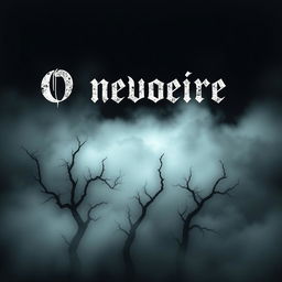 A spine-chilling and atmospheric book cover for 'O nevoeiro', depicting a thick, ominous fog that envelops a dark, mysterious forest landscape
