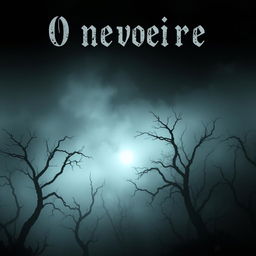 A spine-chilling and atmospheric book cover for 'O nevoeiro', depicting a thick, ominous fog that envelops a dark, mysterious forest landscape