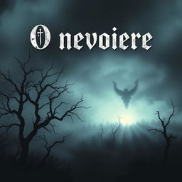 A spine-chilling and atmospheric book cover for 'O nevoeiro', depicting a thick, ominous fog that envelops a dark, mysterious forest landscape