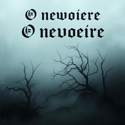 A chilling and ominous book cover for 'O nevoeiro', showcasing a thick, haunting fog that shrouds a dark, eerie landscape
