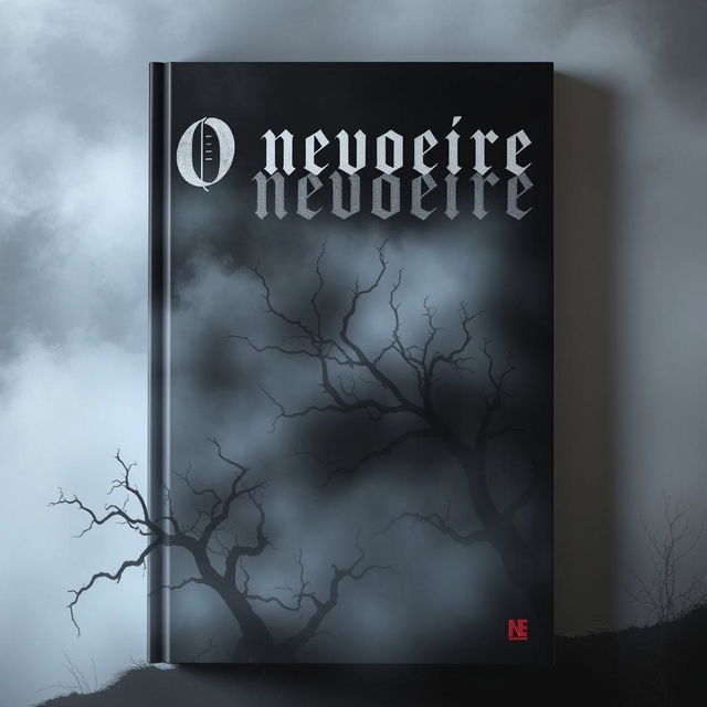 A chilling and ominous book cover for 'O nevoeiro', showcasing a thick, haunting fog that shrouds a dark, eerie landscape