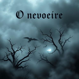 An eerie and captivating book cover for 'O nevoeiro', featuring a dense, unsettling fog that engulfs a shadowy, desolate landscape