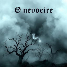 An eerie and captivating book cover for 'O nevoeiro', featuring a dense, unsettling fog that engulfs a shadowy, desolate landscape