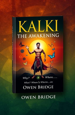 A thought-provoking book cover design for 'KALKI: THE AWAKENING' by Owen Bridge