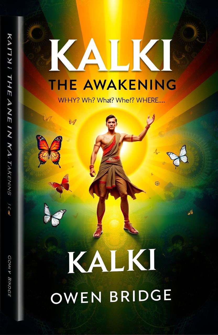 A thought-provoking book cover design for 'KALKI: THE AWAKENING' by Owen Bridge