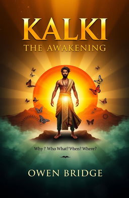 A thought-provoking book cover design for 'KALKI: THE AWAKENING' by Owen Bridge