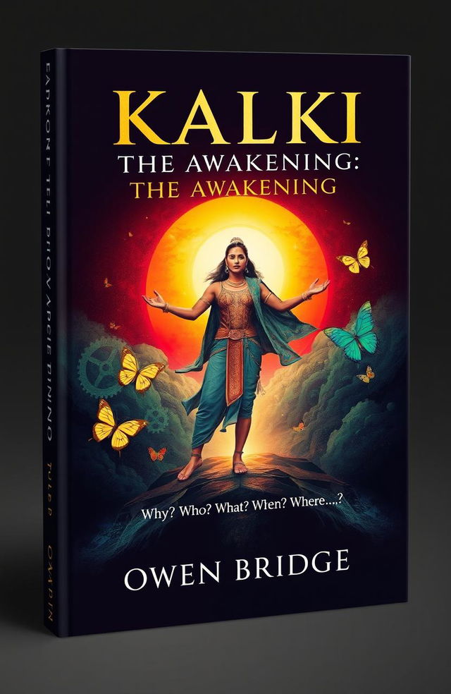 A thought-provoking book cover design for 'KALKI: THE AWAKENING' by Owen Bridge