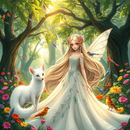 A beautiful and delicate fantasy character, resembling a princess, with long flowing hair adorned with flowers and jewels