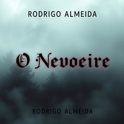 A chilling book cover for a horror novel titled 'O Nevoeiro' by Rodrigo Almeida