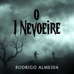 A chilling book cover for a horror novel titled 'O Nevoeiro' by Rodrigo Almeida