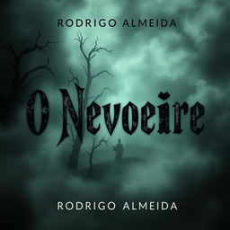 A chilling book cover for a horror novel titled 'O Nevoeiro' by Rodrigo Almeida