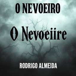 A haunting book cover for a horror novel titled 'O Nevoeiro' by Rodrigo Almeida