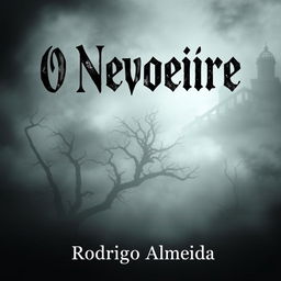 A haunting book cover for a horror novel titled 'O Nevoeiro' by Rodrigo Almeida