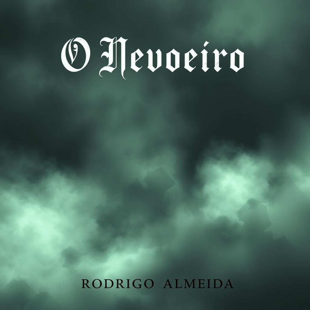 An eerie book cover for a paranormal horror novel titled 'O Nevoeiro' by Rodrigo Almeida