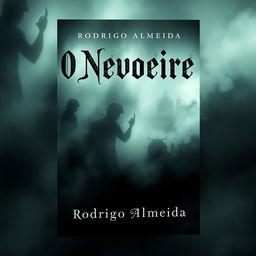 A haunting book cover for a paranormal horror novel titled 'O Nevoeiro' by Rodrigo Almeida