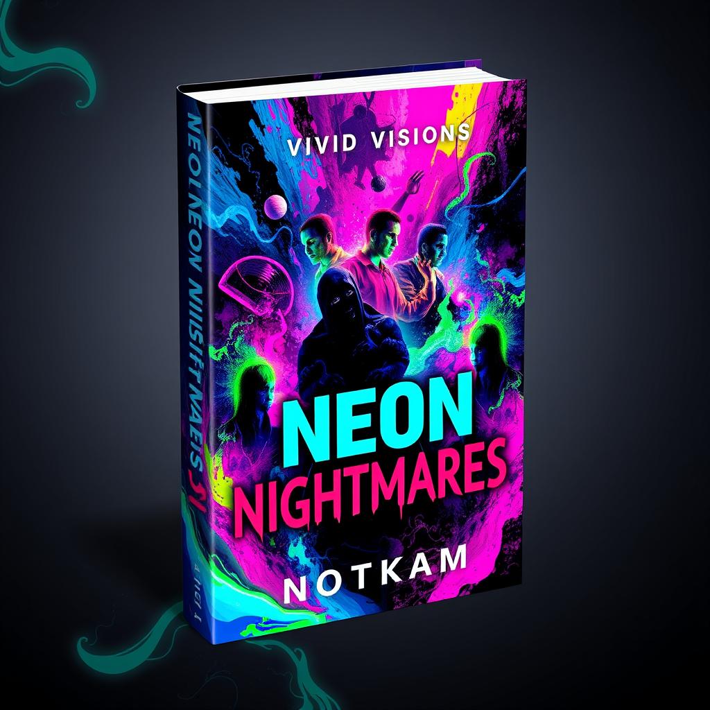 A striking book cover design for 'Neon Nightmares' by Vivid Visions