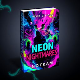 A striking book cover design for 'Neon Nightmares' by Vivid Visions