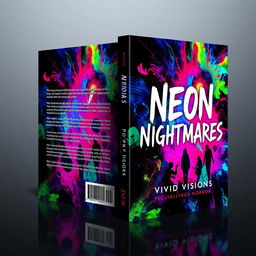 A striking book cover design for 'Neon Nightmares' by Vivid Visions