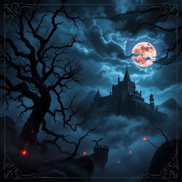 A dark fantasy banner featuring a haunting and mystical landscape, shrouded in mist and shadows