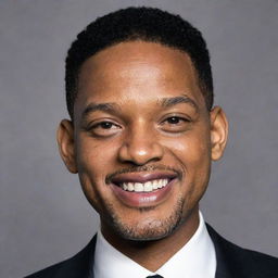 A professional and highly detailed portrait of actor Will Smith donned in formal attire, smiling enigmatically.