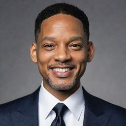 A professional and highly detailed portrait of actor Will Smith donned in formal attire, smiling enigmatically.