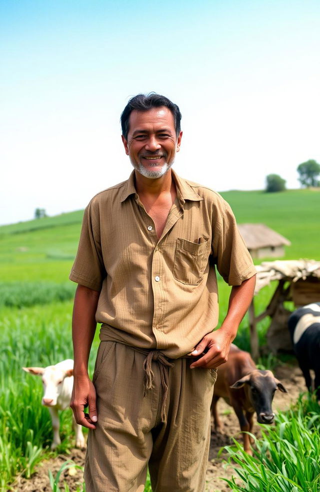 A traditional village scene featuring a husband from a rural area