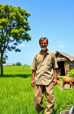A traditional village scene featuring a husband from a rural area