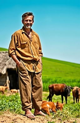 A traditional village scene featuring a husband from a rural area