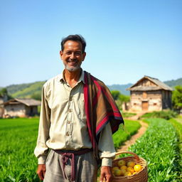 A husband from a village, depicted in a serene rural setting