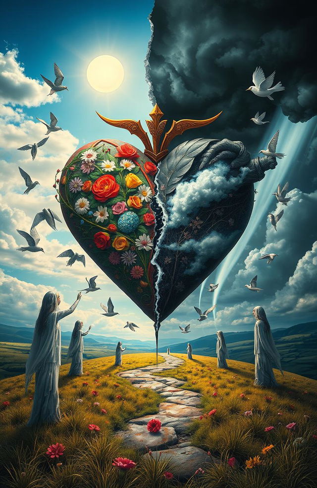 A visually striking artwork depicting the theme of 'Torn Hearts'