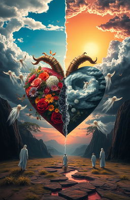 A visually striking artwork depicting the theme of 'Torn Hearts'