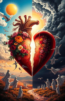 A visually striking artwork depicting the theme of 'Torn Hearts'