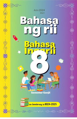 A vibrant and engaging cover design for an English subject book for 8th-grade students in the 2024-2025 curriculum