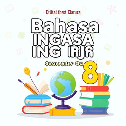 An editable cover design for an English subject book for 8th-grade students in the 2024-2025 curriculum, featuring a flexible layout that can be easily modified