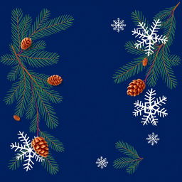 Wallpaper design featuring a deep blue background with green spruce branches adorning the edges