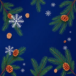 Wallpaper design featuring a deep blue background with green spruce branches adorning the edges