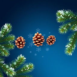A beautiful wallpaper featuring fluffy green pine branches on the edges against a deep blue background