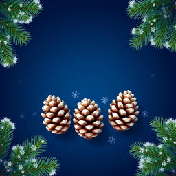A beautiful wallpaper featuring fluffy green pine branches on the edges against a deep blue background