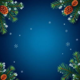 A beautifully designed wallpaper featuring fluffy green pine branches along the edges on a deep blue background