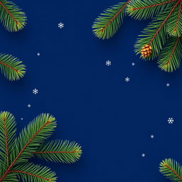 A beautifully designed wallpaper featuring fluffy green pine branches along the edges on a deep blue background